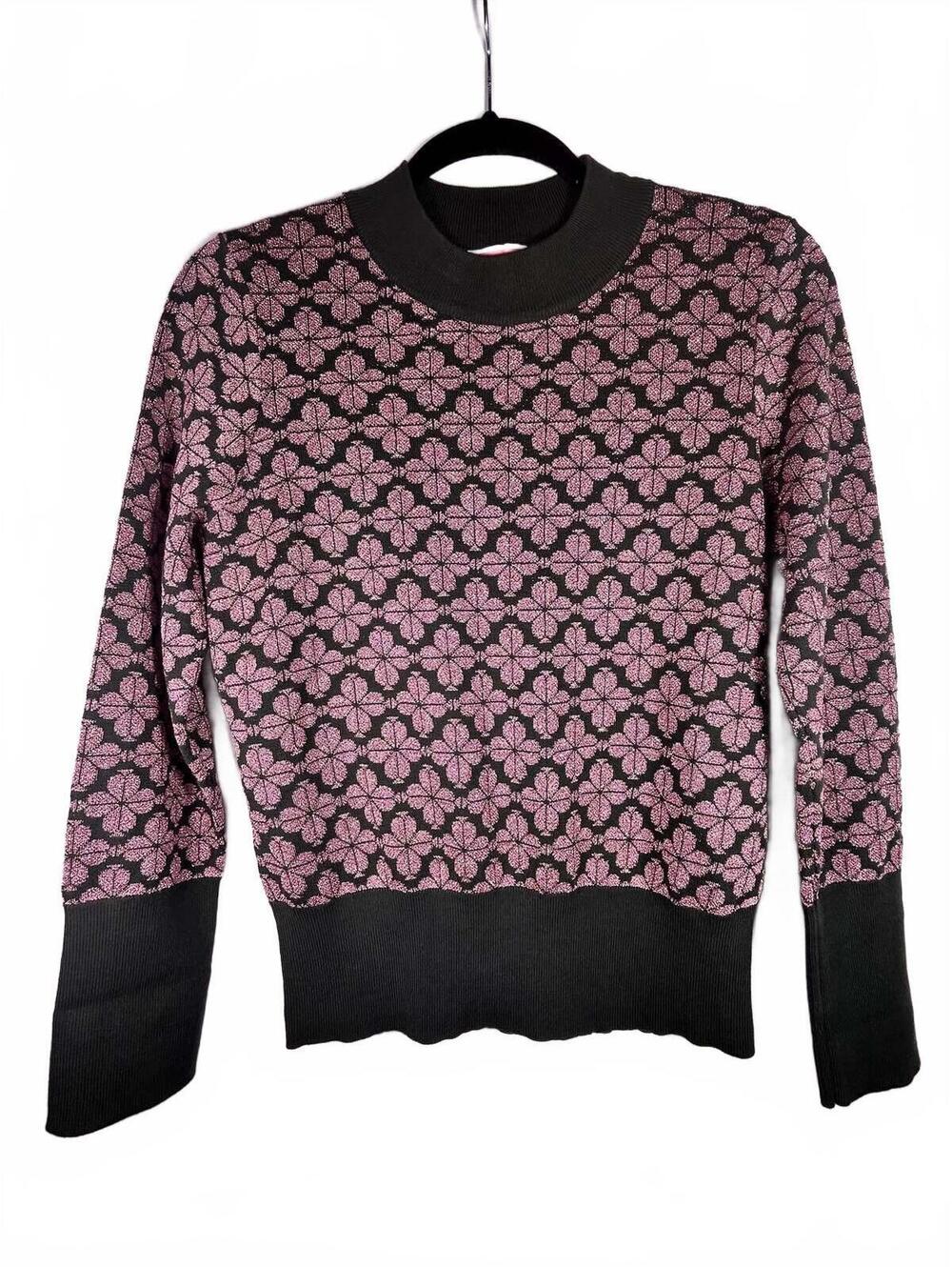 Kate Spade NY Dark Green Pink Clover Women's Sweater Medium